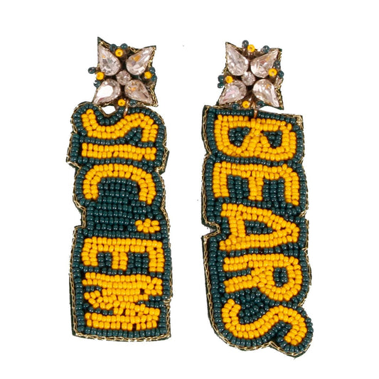 Baylor Sic 'em Bears Beaded Earrings in Green and Gold by Desden