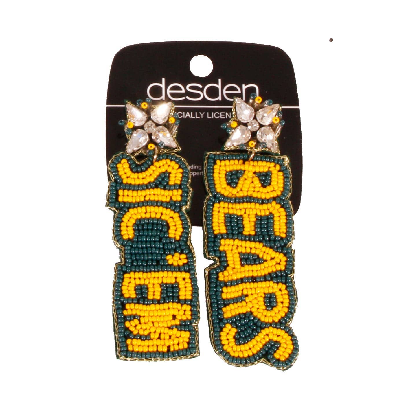 Baylor Sic 'em Bears Beaded Earrings in Green and Gold by Desden